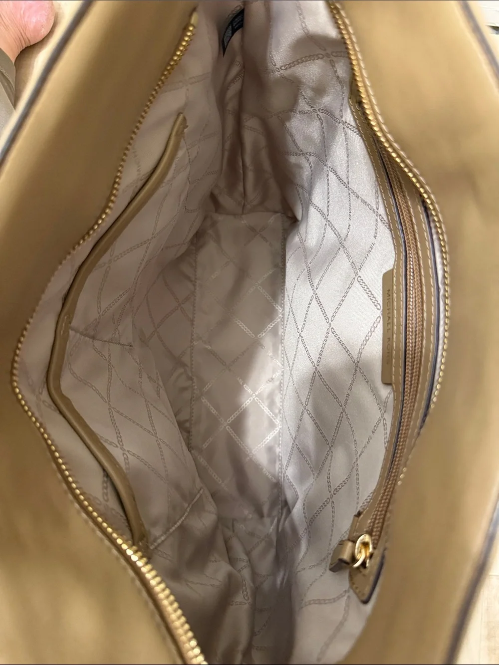 Michael Kors Quilted Taupe Blaire Tote with Gold Chain Straps